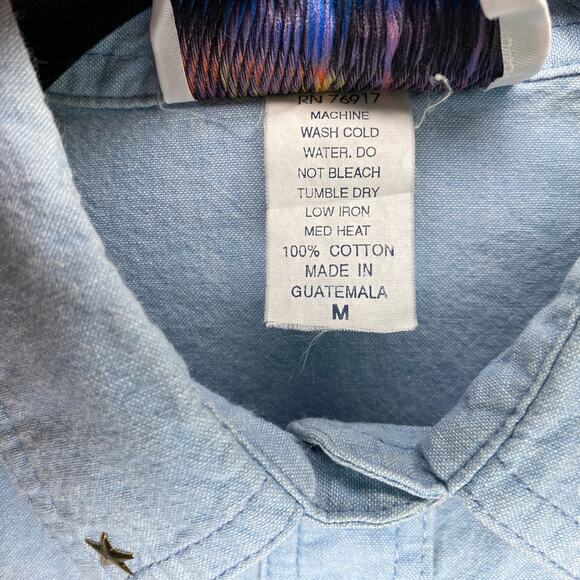 Cricket of the Creek Womens short sleeve denim button up Embroidered Stars VTG M - Picture 9 of 14